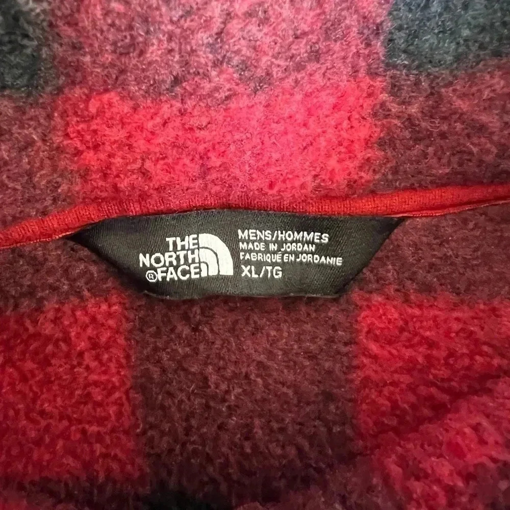 The North Face Fleece Men Jacket Red Black Buffalo Plaid 1/2 Zip Pullover Sz XL - Picture 6 of 7